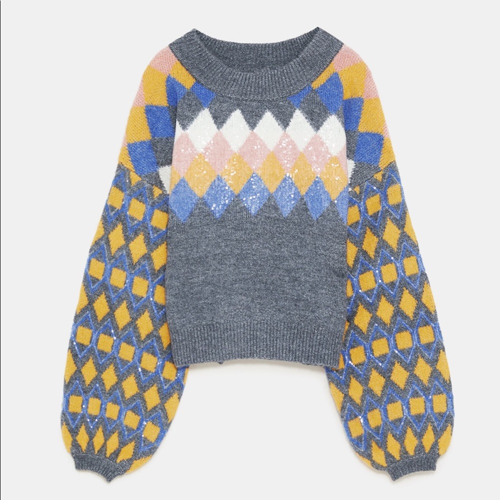 ZARA Sequin Argyle Sweater - Picture 8 of 8